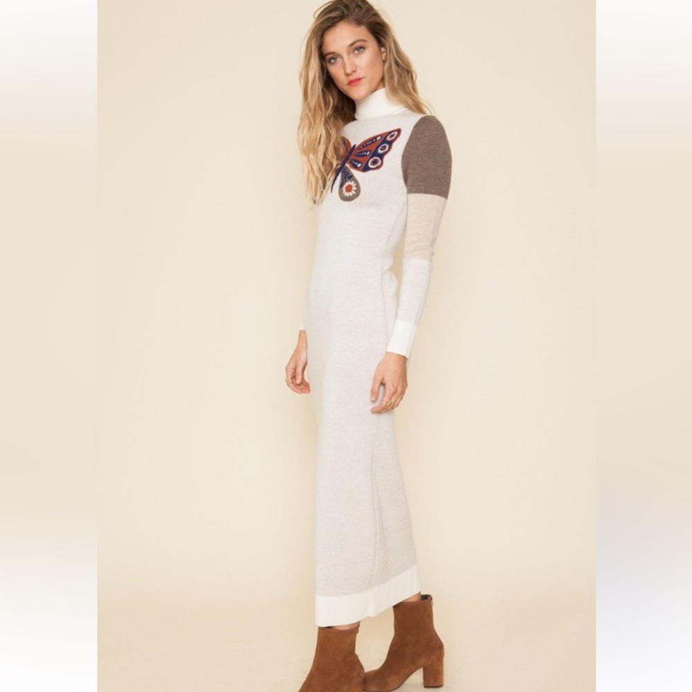 RARE Sugarhigh Lovestoned Mariposa Butterfly Turtleneck Wool Sweater Dress Large - Picture 2 of 15